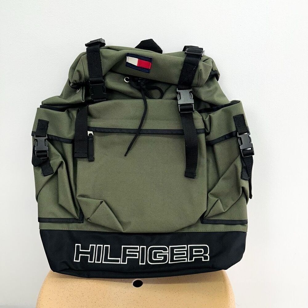 Tommy Hilfiger Unisex Vintage Y2K 90s Army Olive Green Hiking Backpack